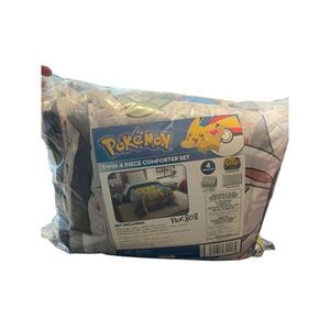New Pokémon Multicolor Twin Bed 4 Piece Comforter Set 64" x 86"